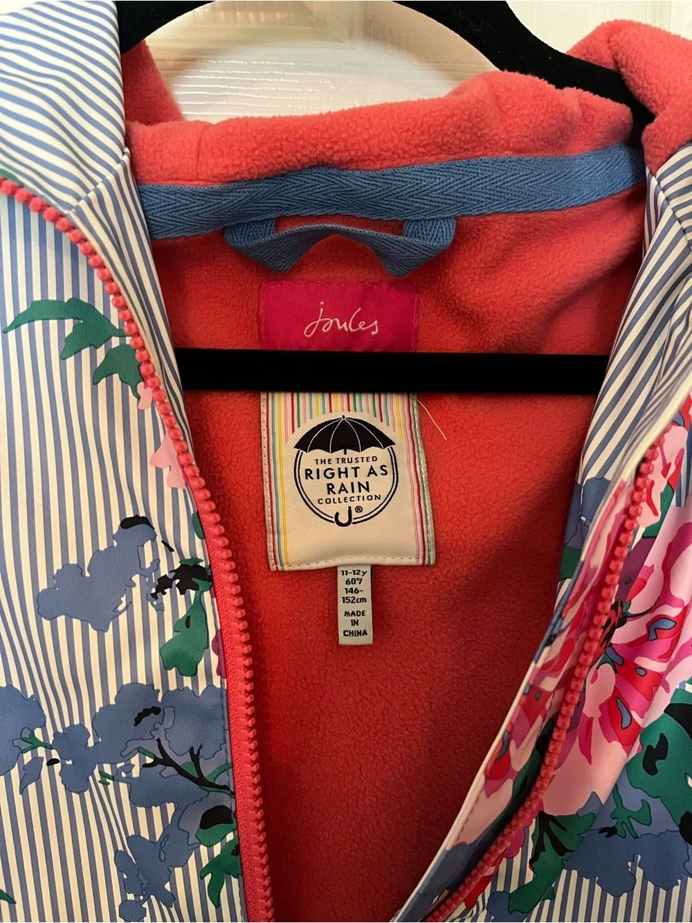 Joules Coral-Lined Floral & Stripe Rain Jacket